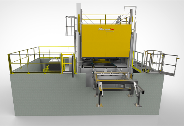 Image 3D, d'une machine de nettoyage pour essieux de train vue de face